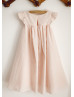 Cap Sleeves Blush Pink Cotton Slit Back Flower Girl Dress